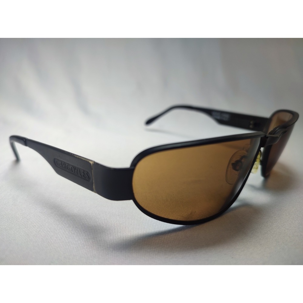 Gargoyles Moto Sunglasses Matte Black Amber Lens Wrap Italy USA Vintage 90s